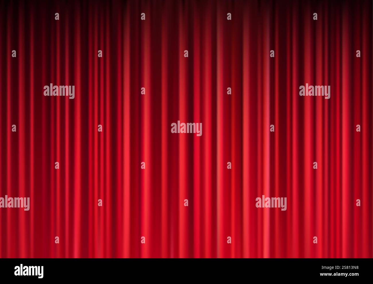 Tenda del teatro rossa con illuminazione soffusa in una sala per spettacoli Illustrazione Vettoriale