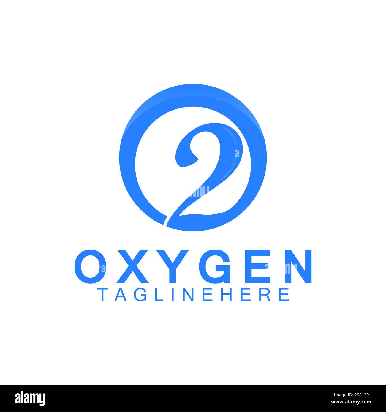 Design creativo e semplice del logo dell'icona dell'ossigeno, logo o2, o iniziale e numero 2 Illustrazione Vettoriale