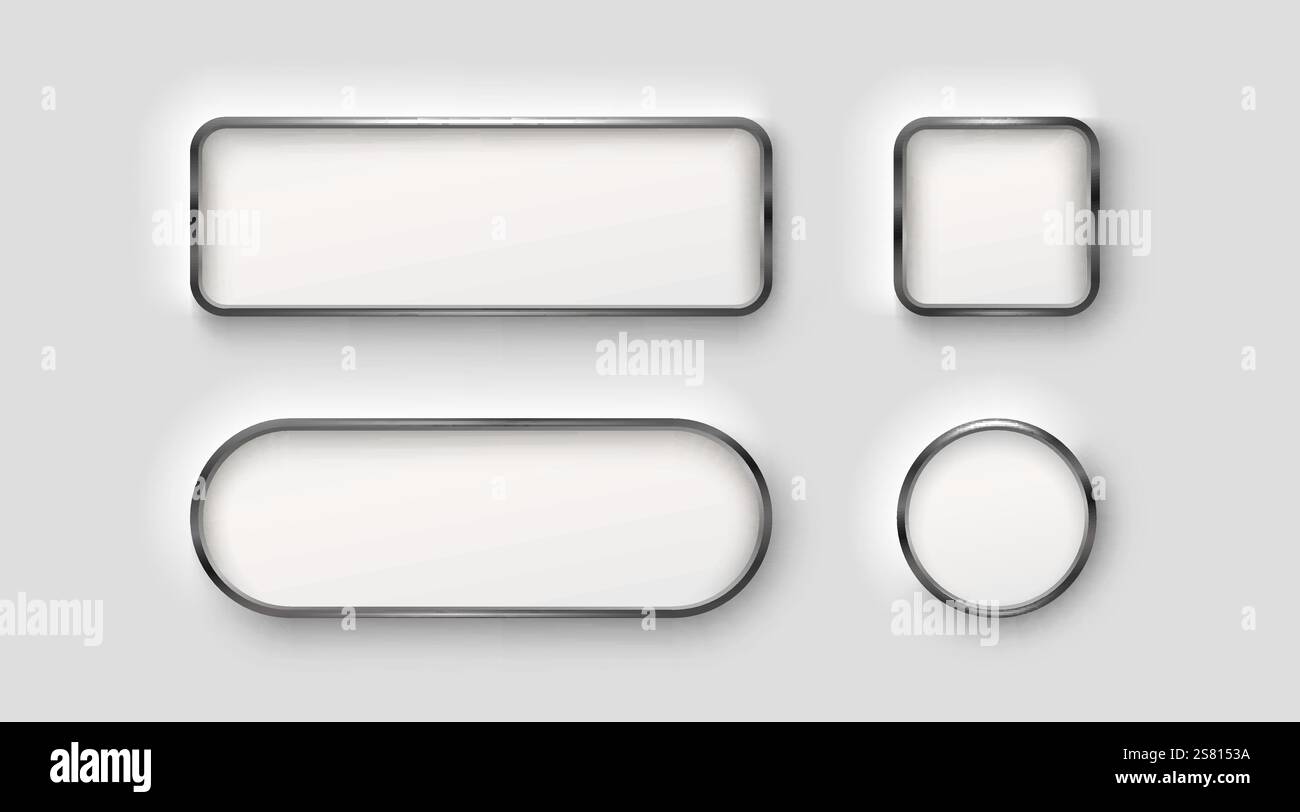 Pulsante cornice, set color argento, messaggio etichetta minimo. Vettore Illustrazione Vettoriale