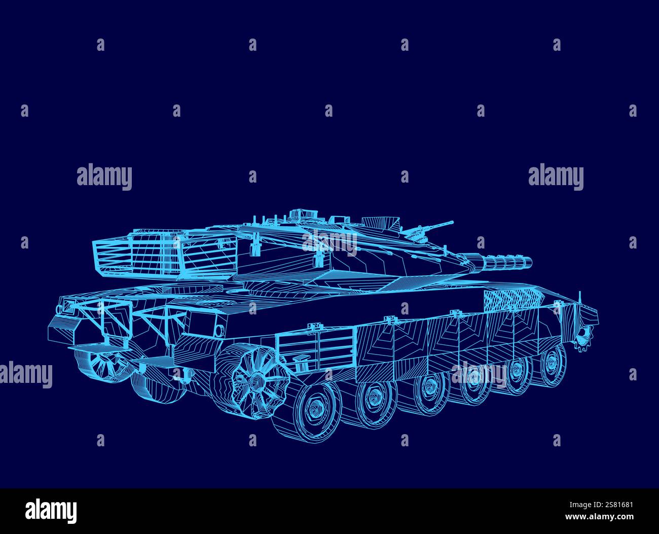 Struttura a reticolo serbatoio blu. Il carro armato è un veicolo militare Illustrazione Vettoriale