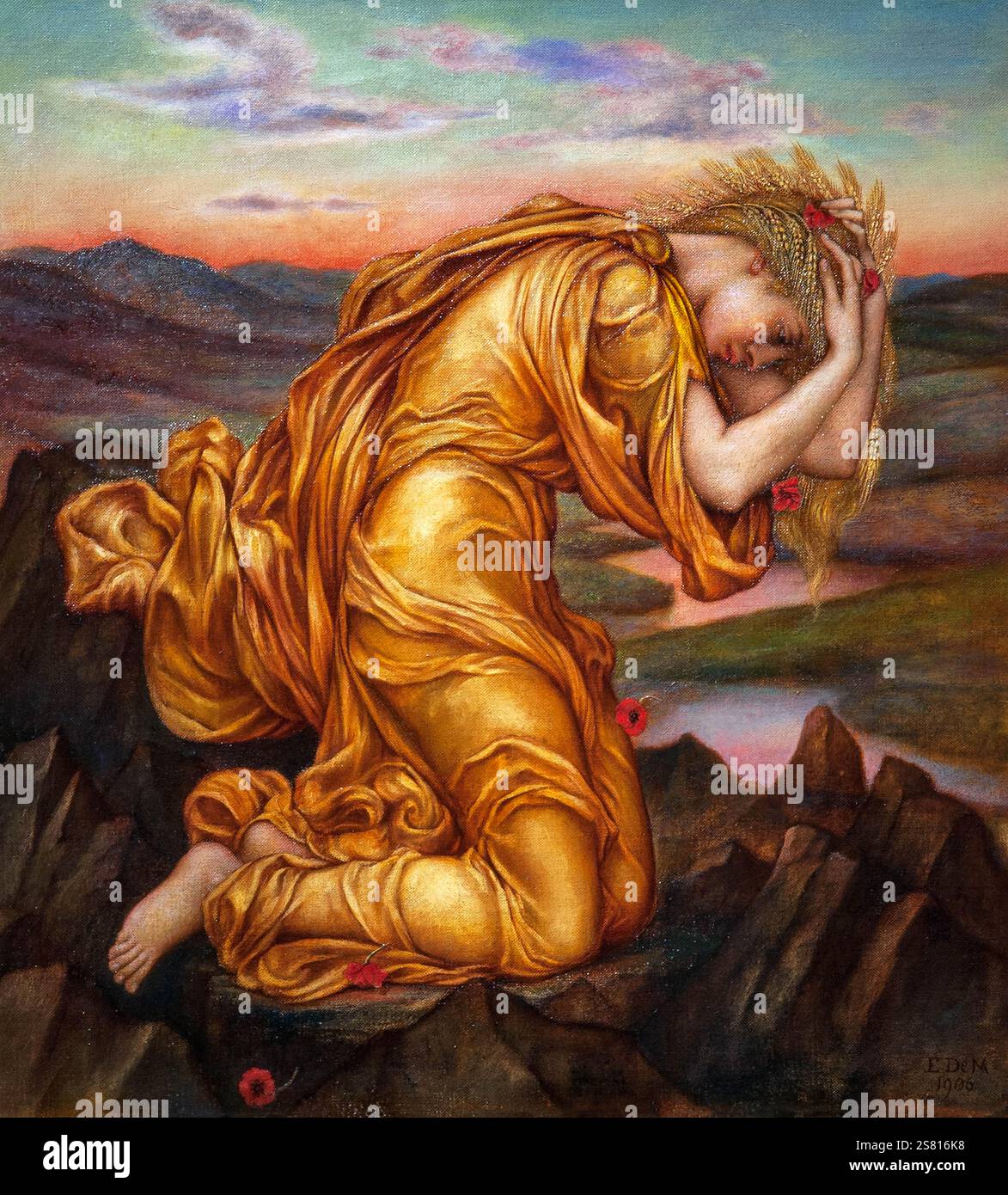 Evelyn de Morgan 1855-1919 "Demeter Mourning for Persephone" 1906, 51,2 x 45,8 olio su tela. Foto Stock