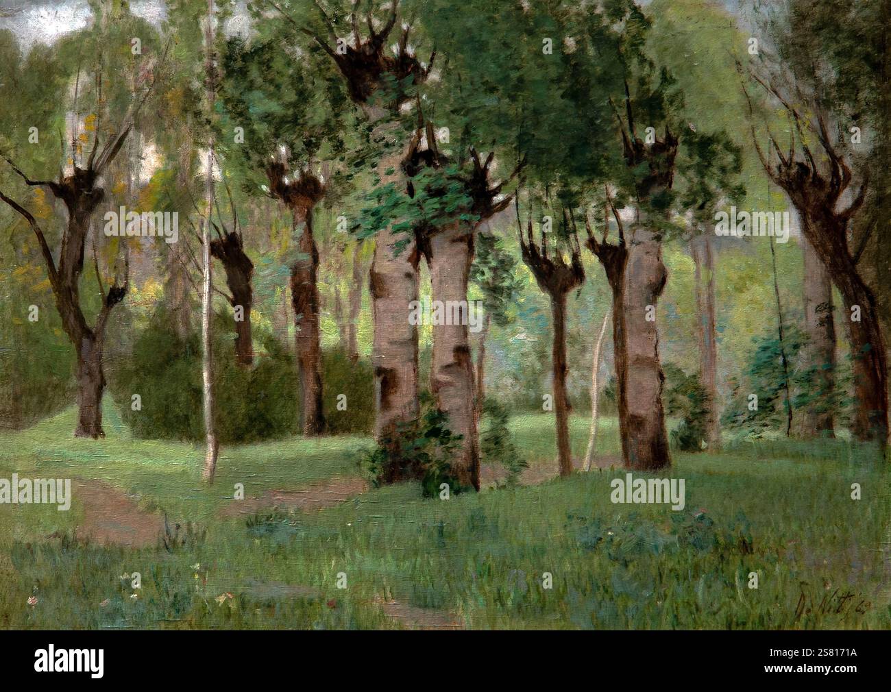 Giuseppe De Nittis 1946-1884 “lo studio forestale all’alba” 1869, 30 x 40 cm olio su tavola. Foto Stock