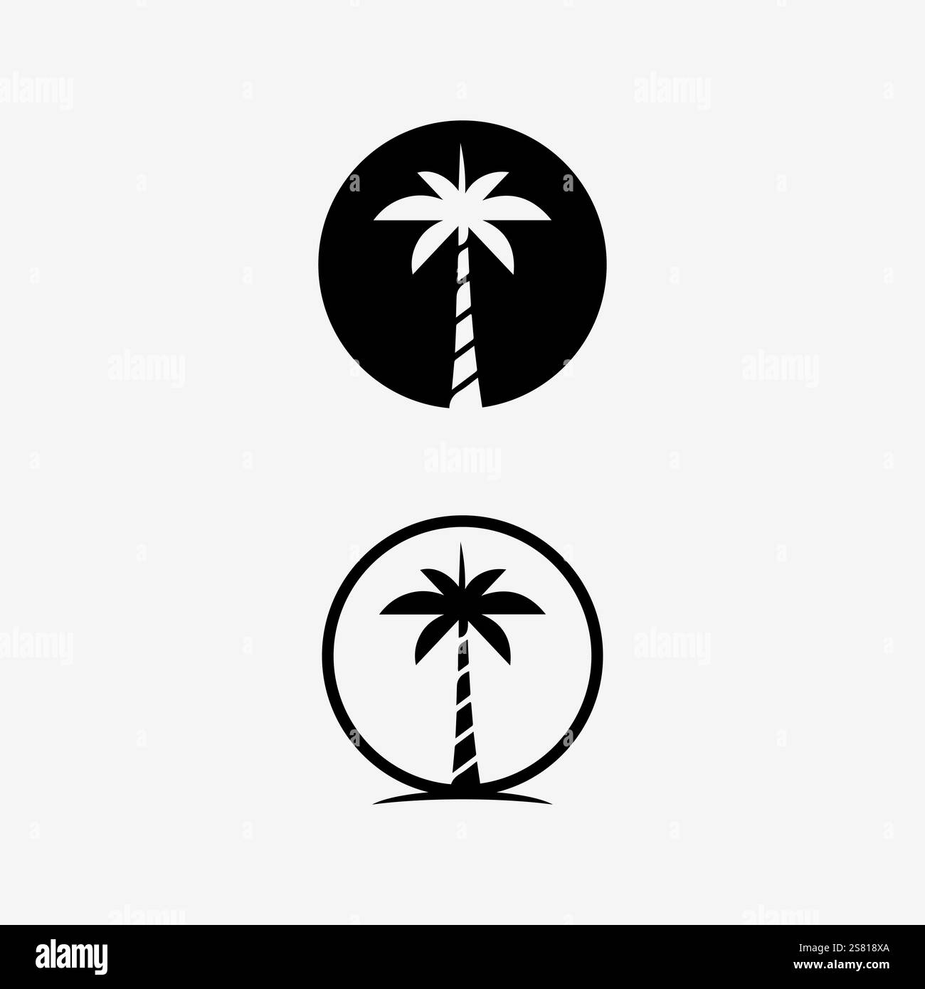 Illustrazione vettoriale del modello del logo estivo di palma e foglie di palma Illustrazione Vettoriale