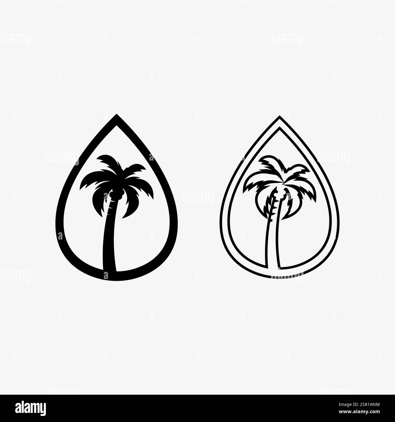 Disegno del logo di palma e foglie di palma, modello del logo estivo, illustrazione vettoriale Illustrazione Vettoriale