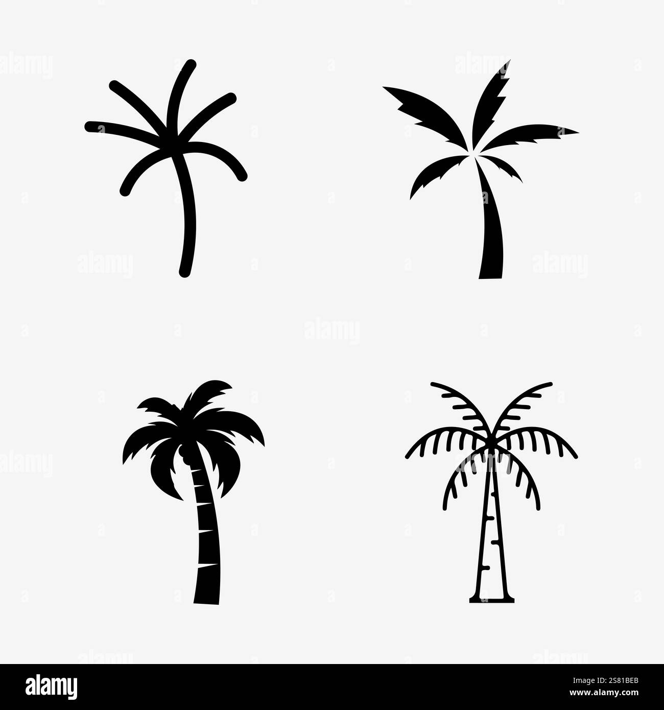 Illustrazione vettoriale del modello del logo estivo di palma e foglie di palma Illustrazione Vettoriale