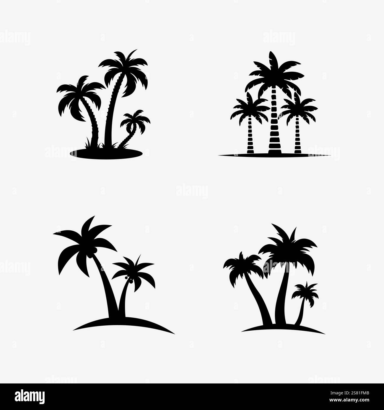 Illustrazione vettoriale del modello del logo estivo di palma e foglie di palma Illustrazione Vettoriale