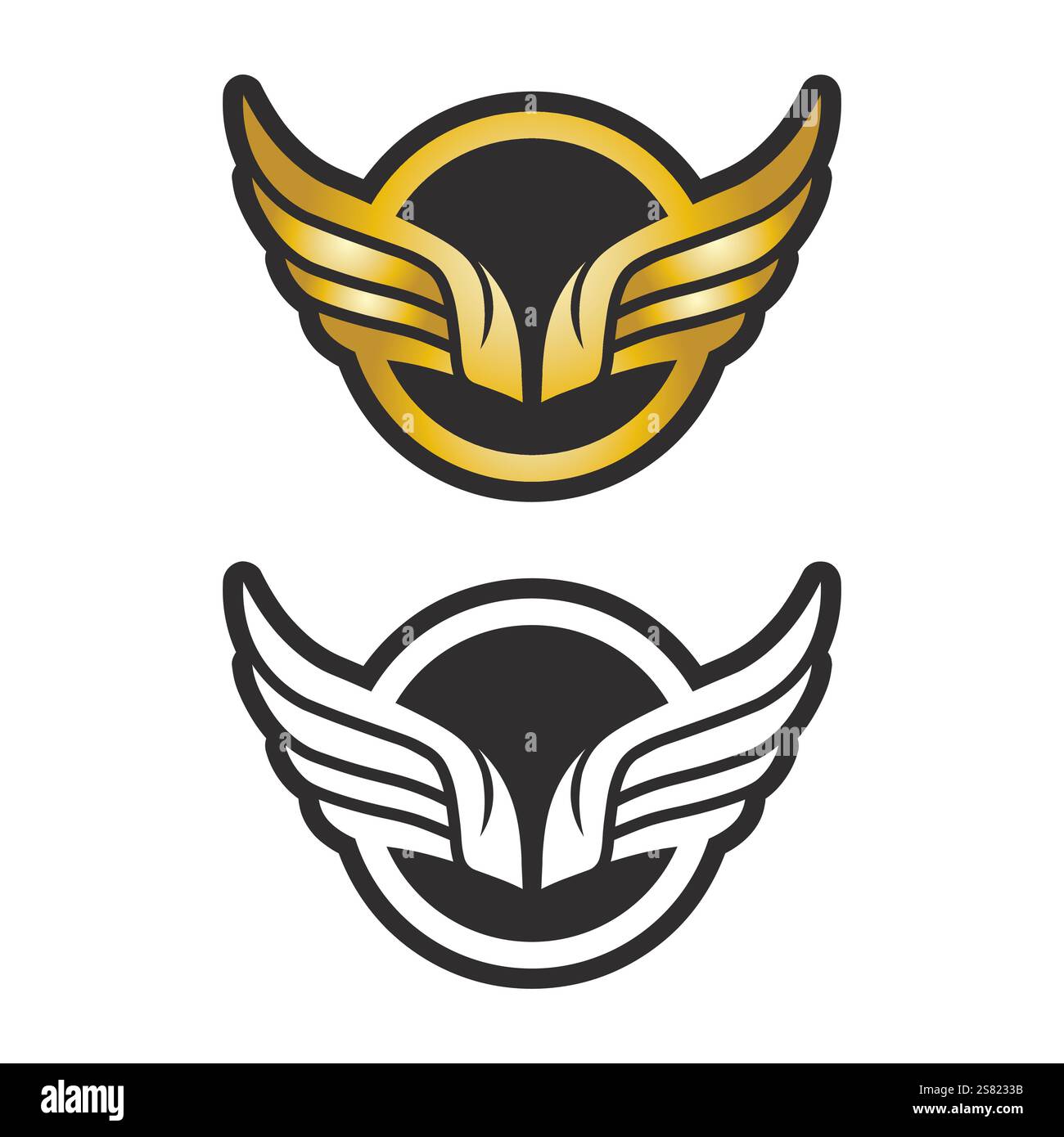 Wings nero icone vettore set. Design moderno e minimalista. Illustrazione Vettoriale