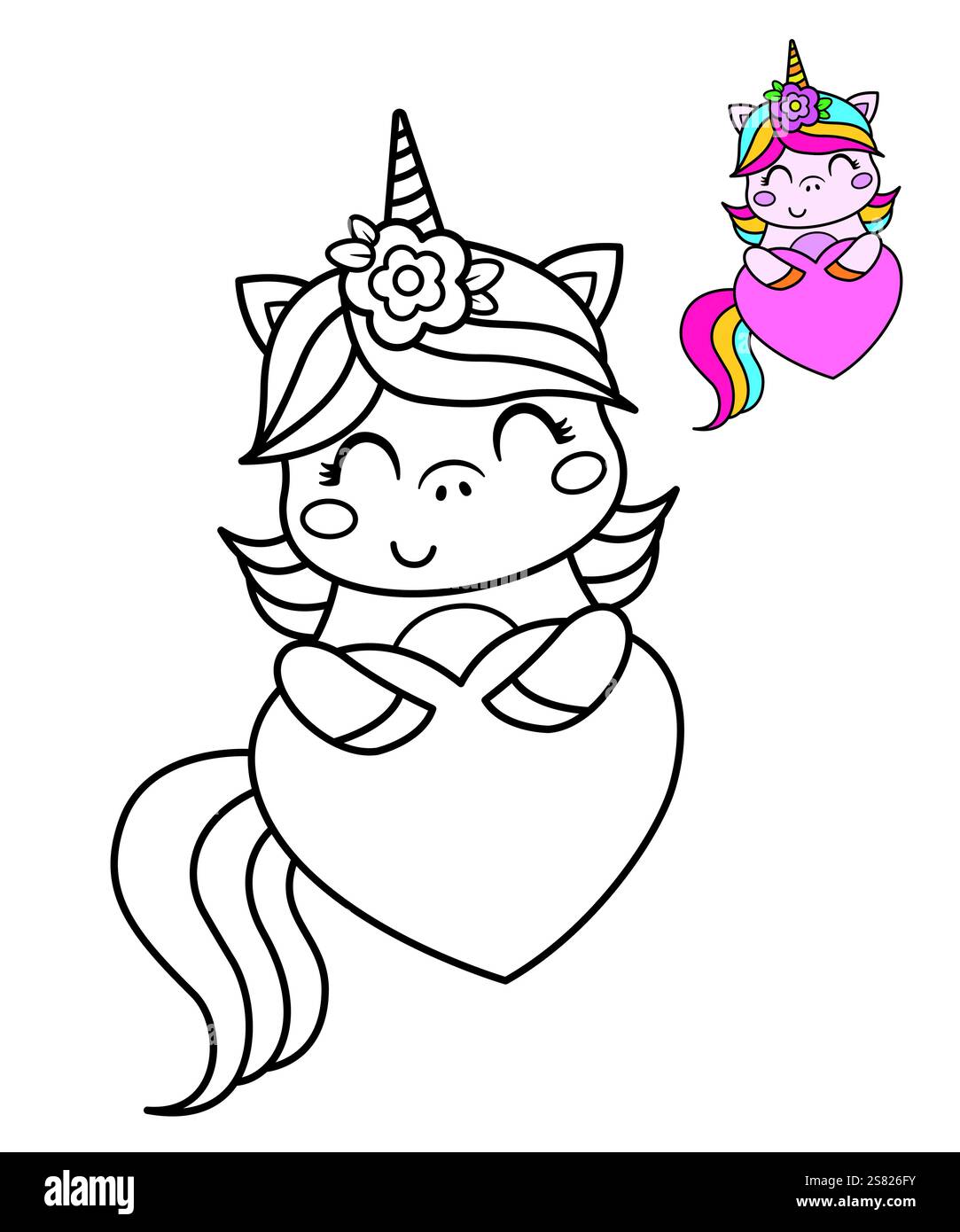 Un simpatico unicorno. Pagina da colorare per bambini. Illustrazione vettoriale Illustrazione Vettoriale