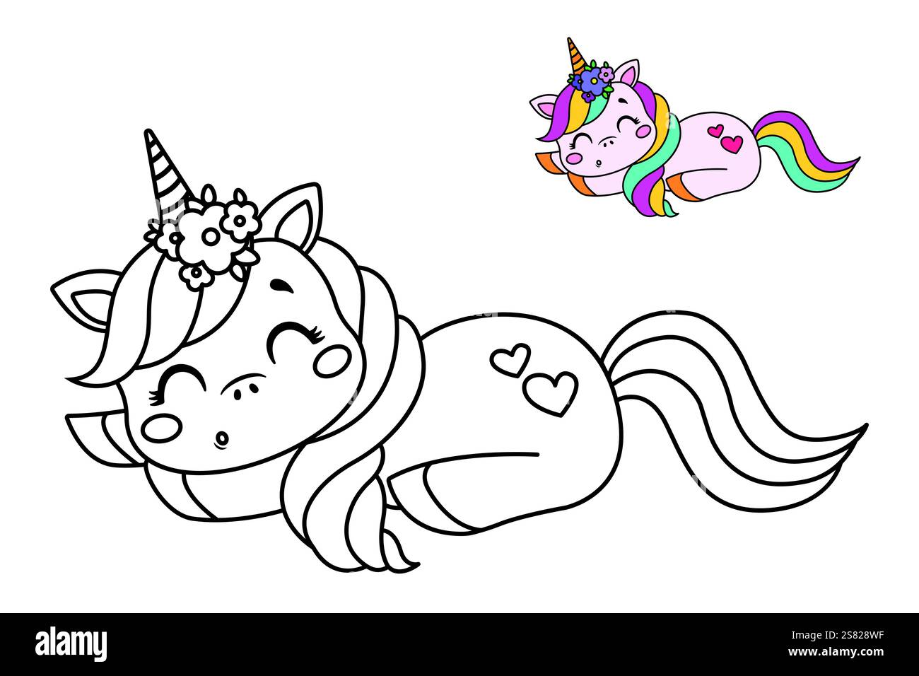 Un simpatico unicorno. Pagina da colorare per bambini. Illustrazione vettoriale Illustrazione Vettoriale