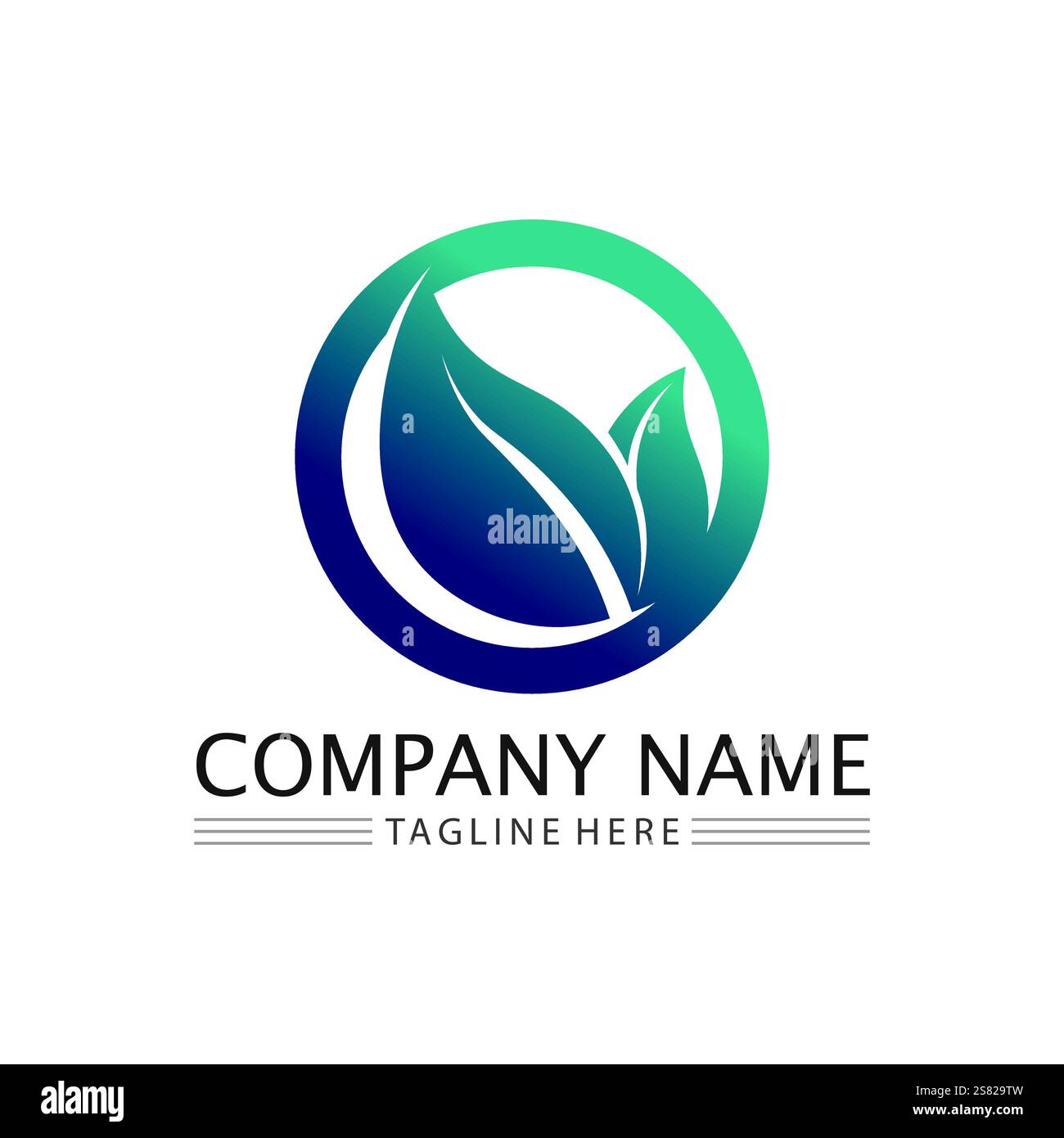 Logo eco Energy Vector con simbolo a foglia. Colore verde con grafica lampeggiante o tuono. Natura ed elettricità rinnovabili. Questo logo è adatto per techno Illustrazione Vettoriale