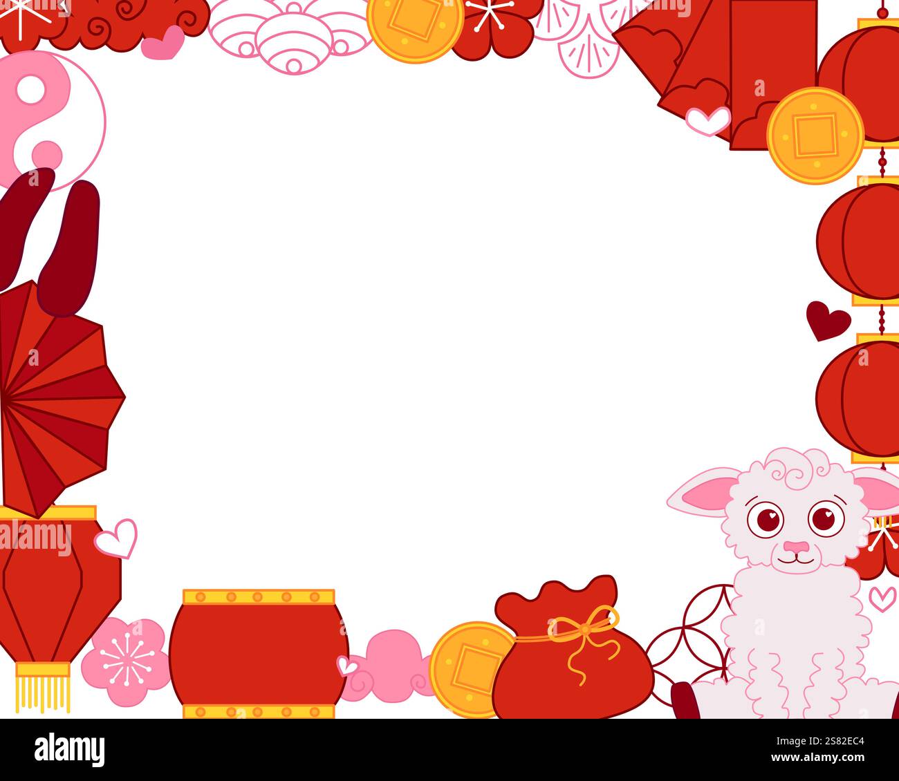 2027 Capodanno cinese di pecore modello modello modello design telaio. Oggetti correlati al CNY intorno. Illustrazione della linea grafica vettoriale Illustrazione Vettoriale 2027 Capodanno cinese di pecore modello modello modello design telaio. Oggetti correlati al CNY intorno. Illustrazione della linea grafica vettoriale Illustrazione Vettoriale