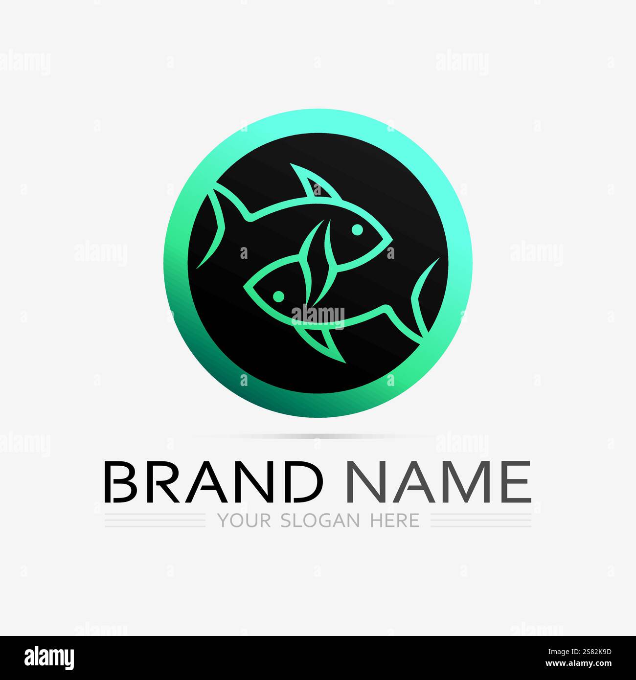 Modello di logo di disegno astratto di icona di pesce, simbolo di vettore creativo di club di pesca o negozio online. Illustrazione Vettoriale