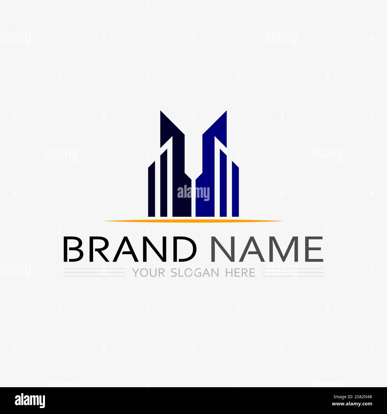 Disegno vettoriale del logo dell'edificio e dell'architettura, modello del logo immobiliare, icona del simbolo del logo Illustrazione Vettoriale