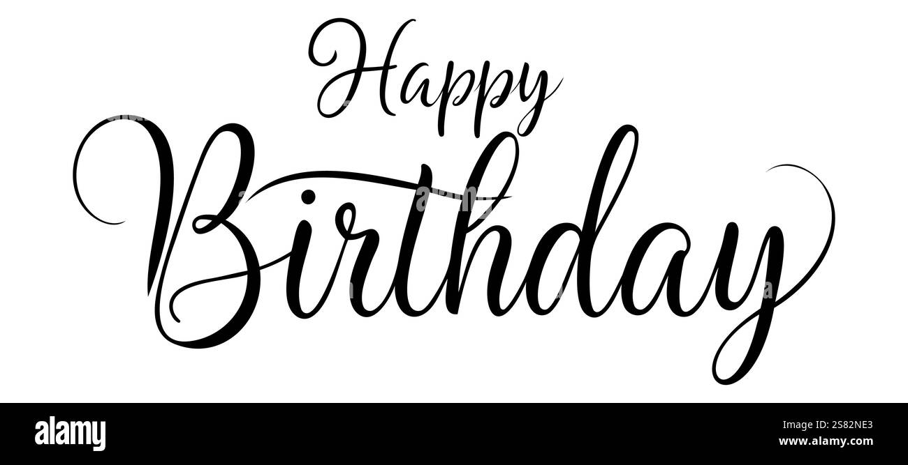 Buon compleanno testo calligrafico iscrizione effetto Wish. Illustrazione Vettoriale