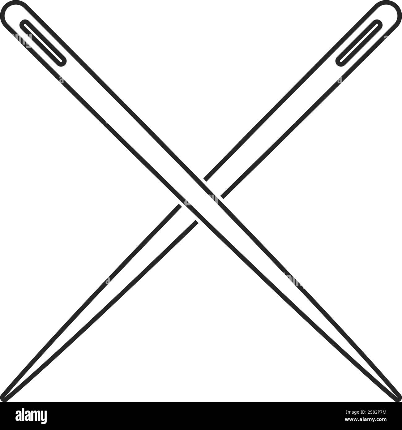 Due aghi da cucire dritti incrociati sul vettore icona del contorno Illustrazione Vettoriale