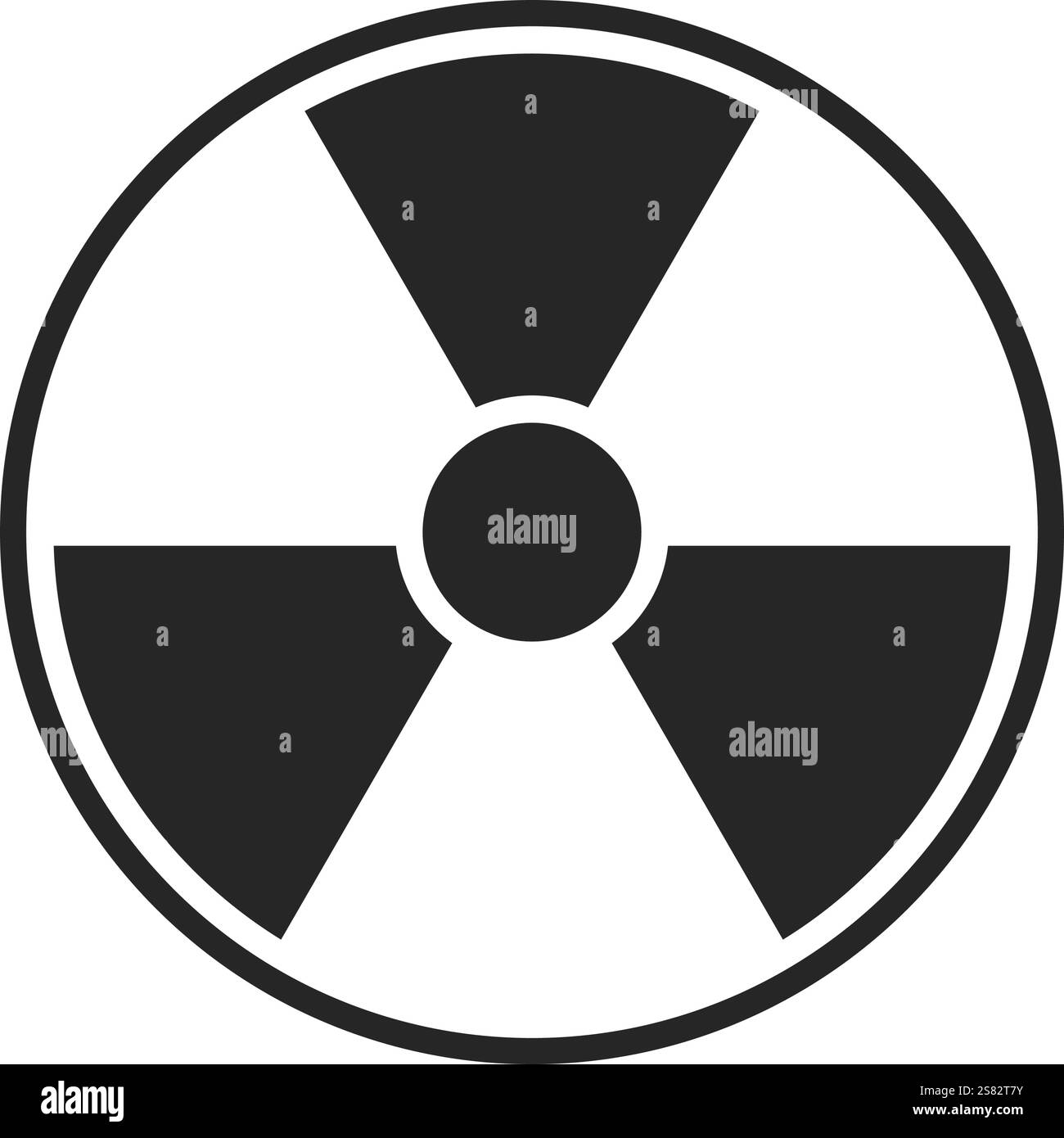 Simbolo del segnale di pericolo di energia nucleare o materiale radioattivo in un vettore bianco e nero Illustrazione Vettoriale