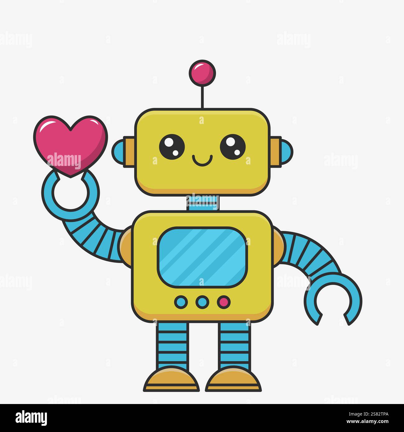 Un robot carino che tiene il cuore. Illustrazione vettoriale EPS10 Illustrazione Vettoriale