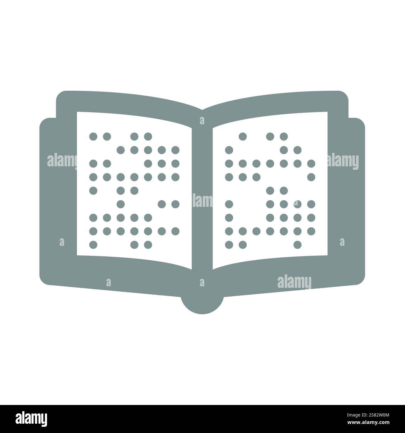Icona vettoriale del libro aperto in Braille. Libro e alfabeto per non vedenti. Illustrazione Vettoriale