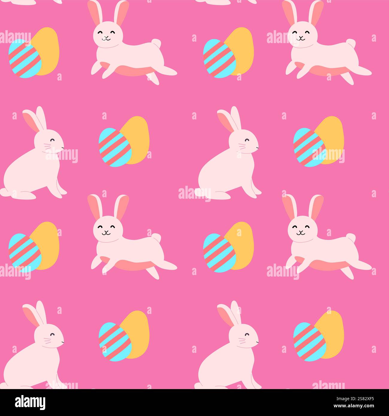 Allegro coniglietto pasquale e fantasie di uova colorate per le feste. Illustrazione Vettoriale