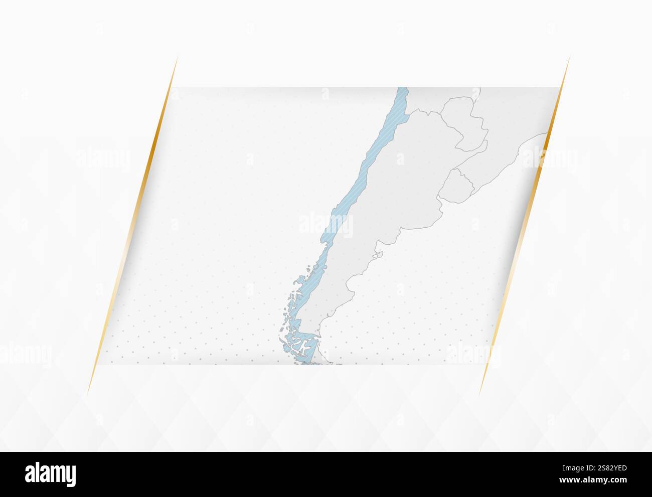 Mappa del Cile in blu con dettagli incorniciati in oro. Mappa vettoriale moderna del Cile. Illustrazione vettoriale. Illustrazione Vettoriale
