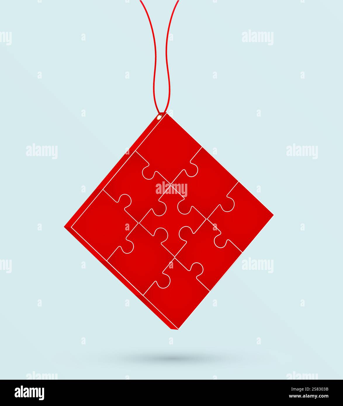 Puzzle su una catena. Concetto di business. Puzzle rosso vettoriale Illustrazione Vettoriale