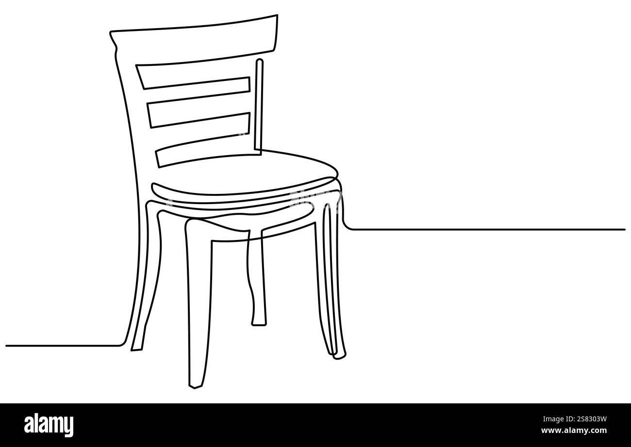 Una sedia da cucina a doodle piatta con una sola linea di disegno continua, sedia da salotto, sala da pranzo, ospiti, sedia verticale Illustrazione Vettoriale