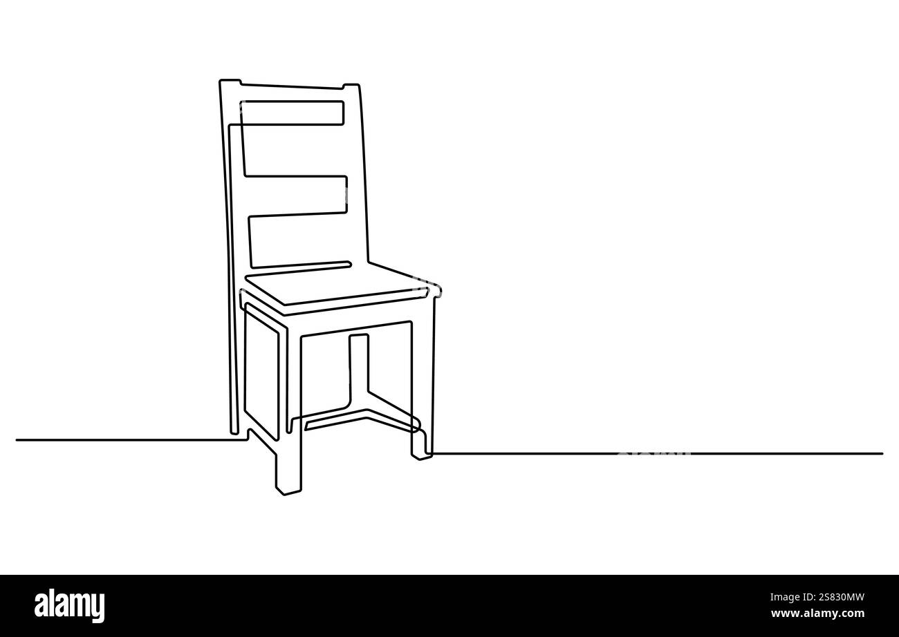 Una sedia da cucina a doodle piatta con una sola linea di disegno continua, sedia da salotto, sala da pranzo, ospiti, sedia verticale Illustrazione Vettoriale