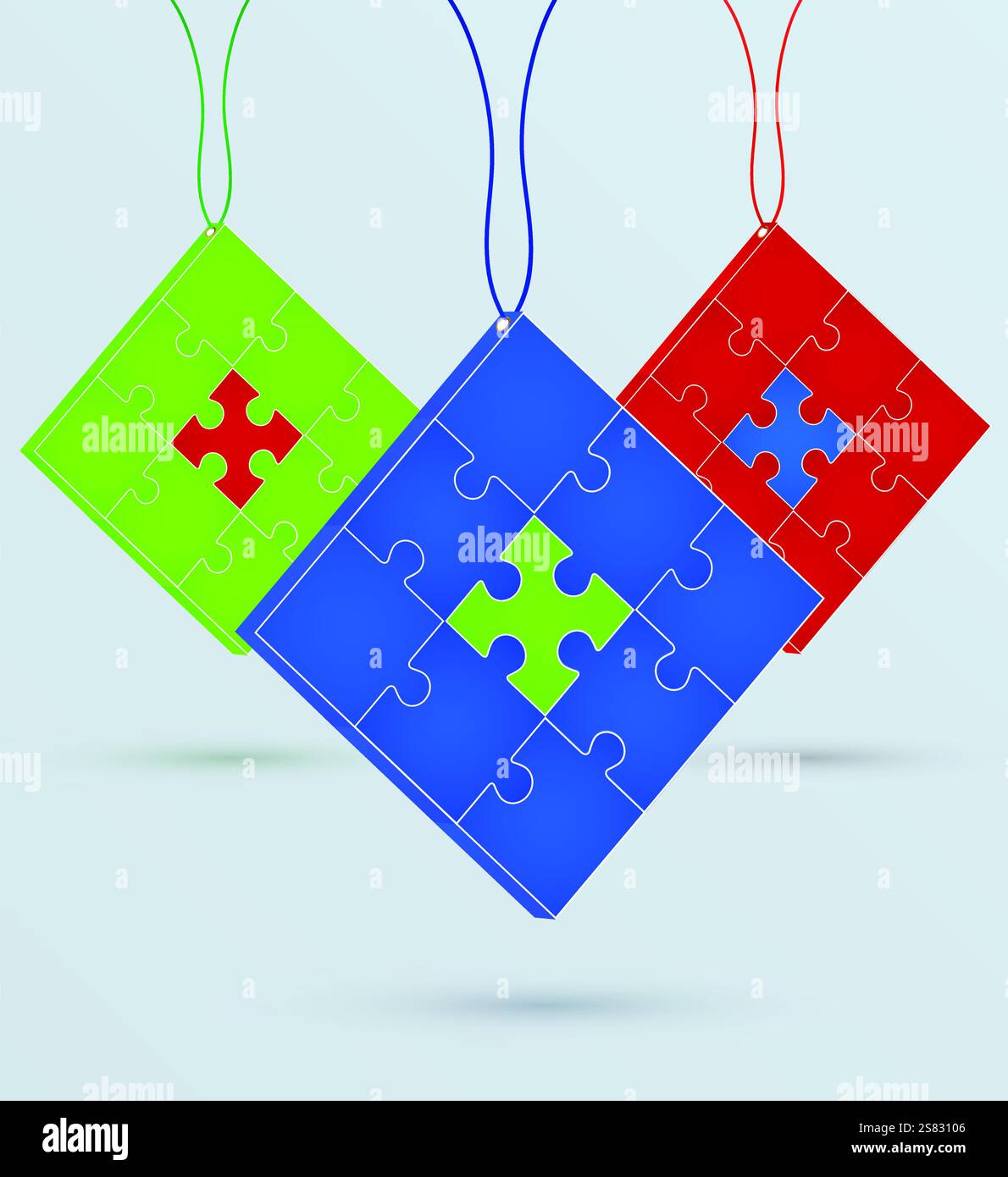 Puzzle multicolore su una catena. Concetto di business. Illustrazione Vettoriale