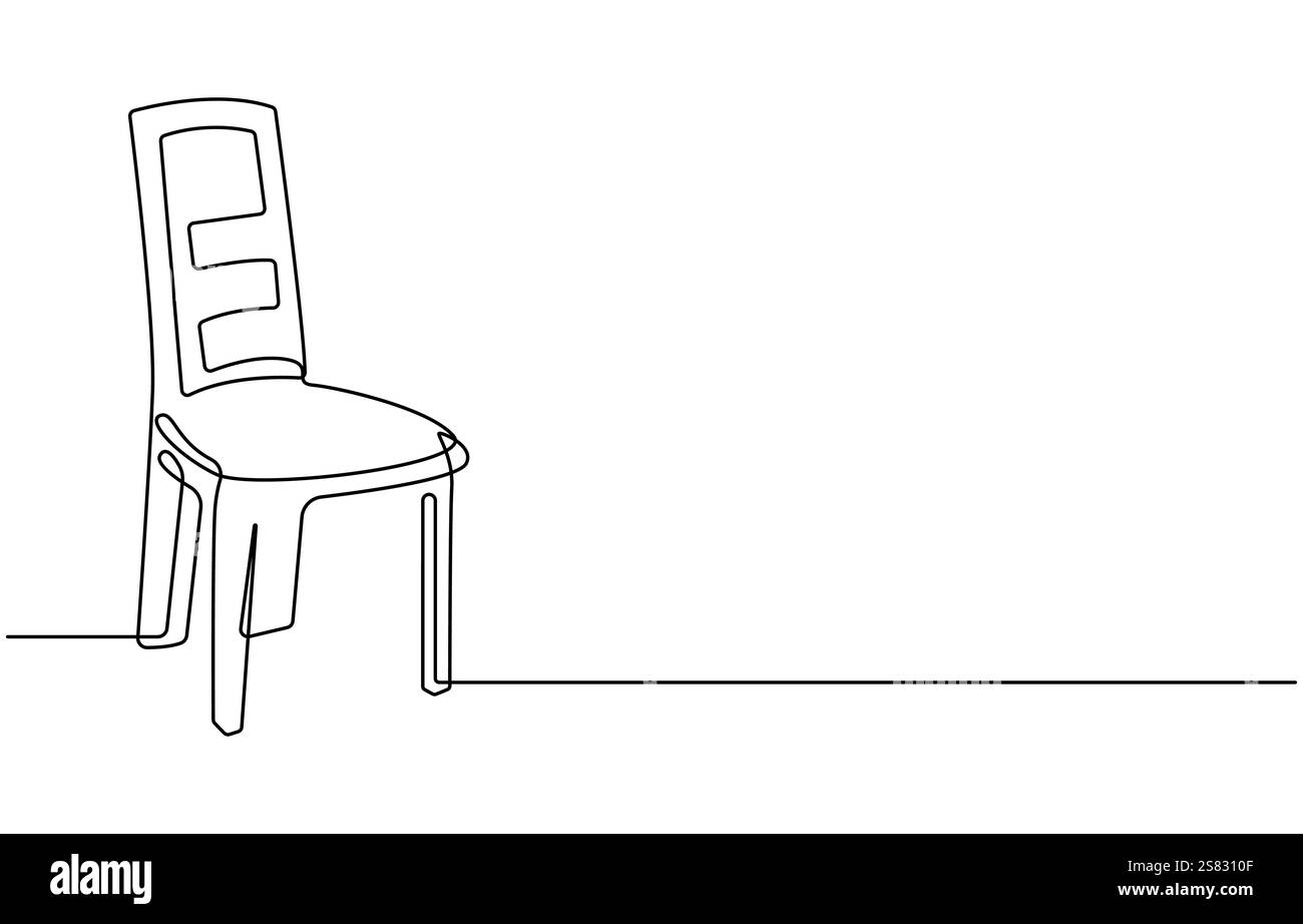 Una sedia da cucina a doodle piatta con una sola linea di disegno continua, sedia da salotto, sala da pranzo, ospiti, sedia verticale Illustrazione Vettoriale