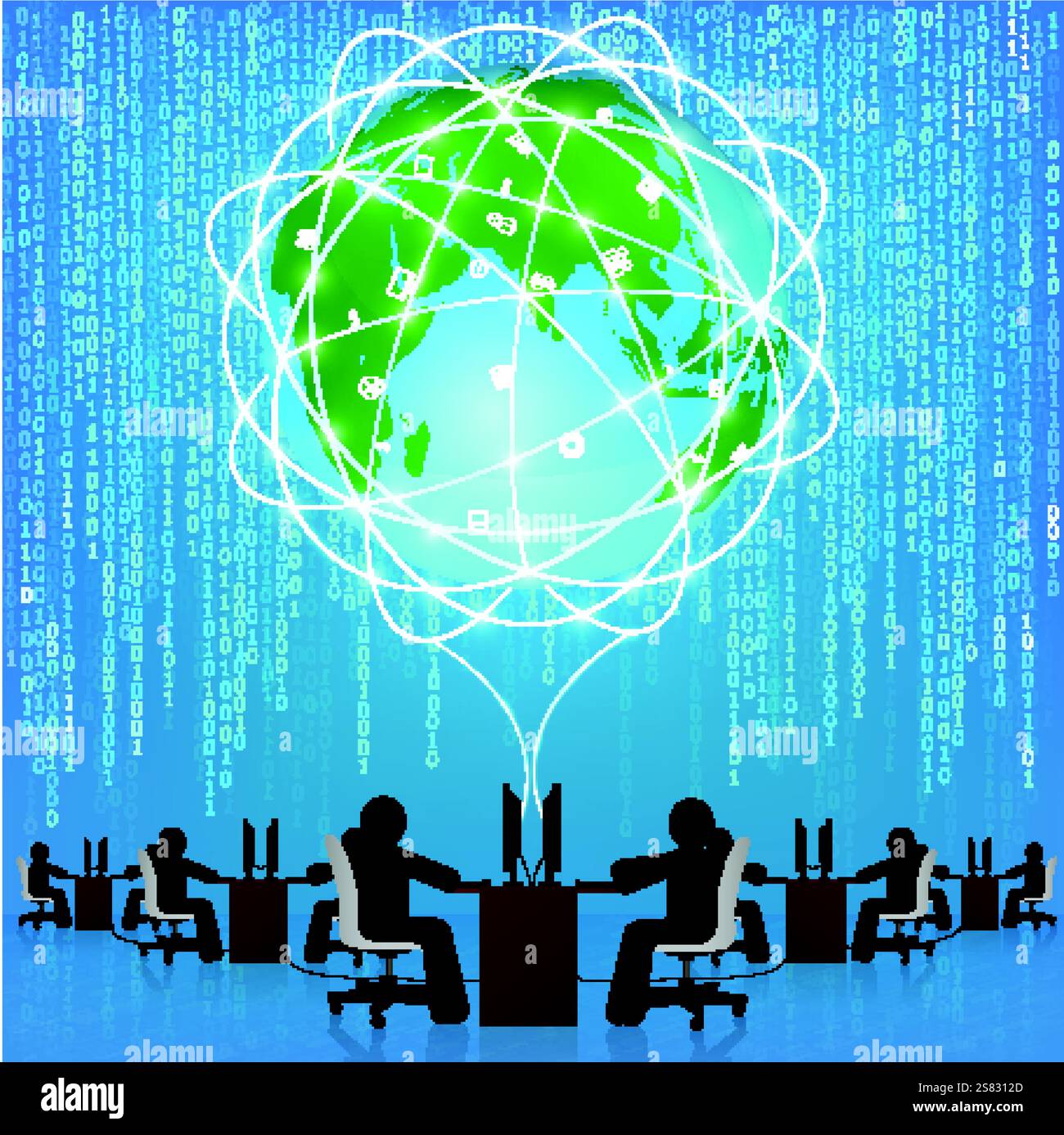 Connessione di rete globale. Modello della tecnologia Matrix, infografiche, concetto aziendale Illustrazione Vettoriale