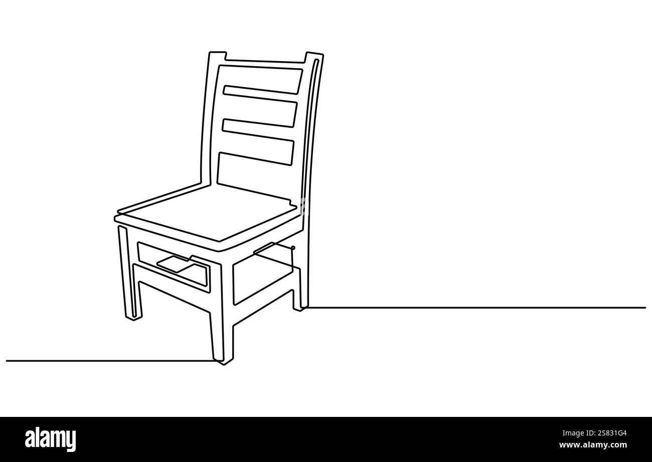 Una sedia da cucina a doodle piatta con una sola linea di disegno continua, sedia da salotto, sala da pranzo, ospiti, sedia verticale Illustrazione Vettoriale