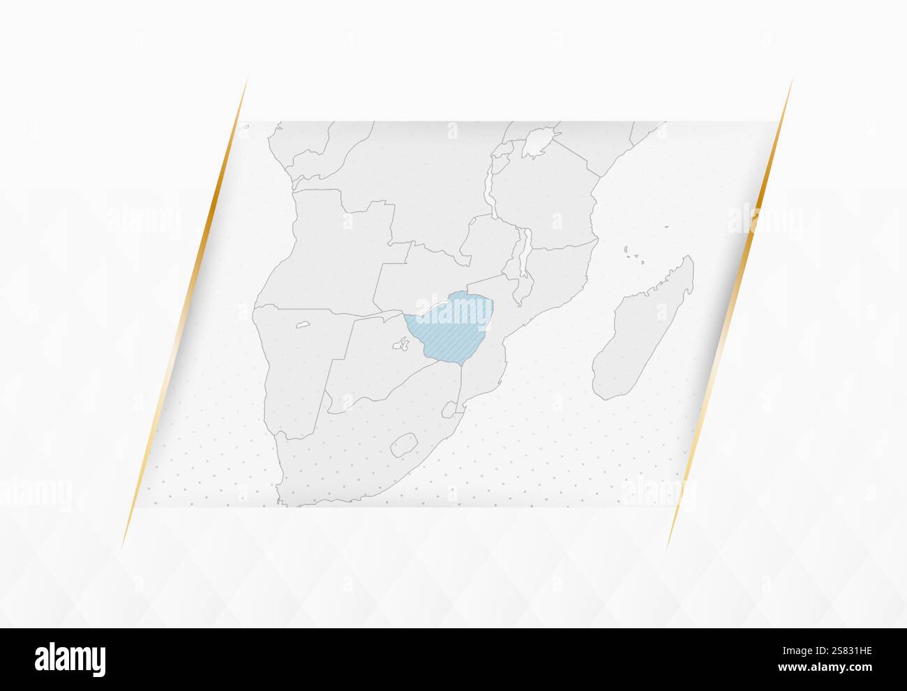 Mappa dello Zimbabwe in blu con accenti incorniciati in oro. Mappa vettoriale moderna dello Zimbabwe. Illustrazione vettoriale. Illustrazione Vettoriale
