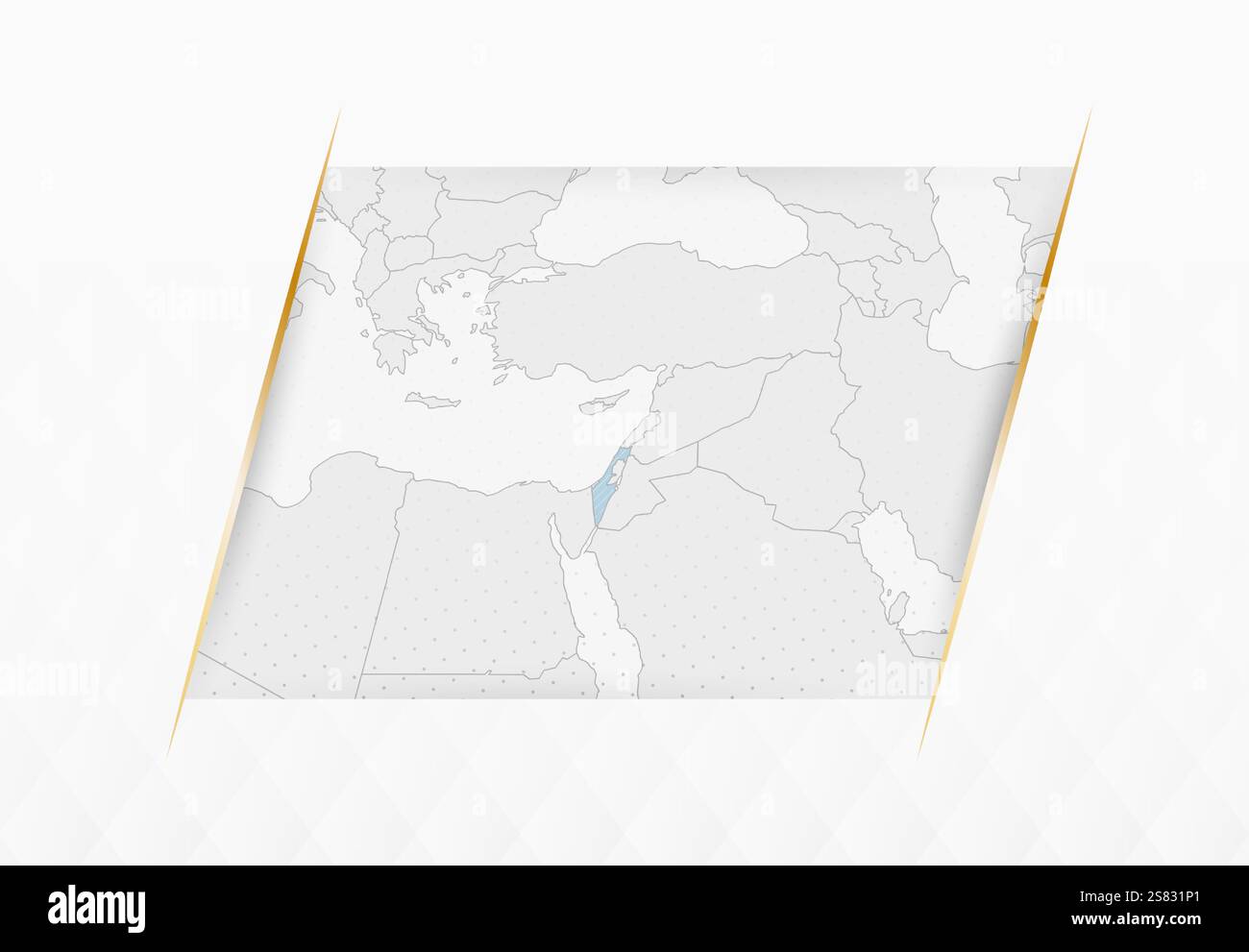 Mappa di Israele in blu con accenti incorniciati in oro. Mappa vettoriale moderna di Israele. Illustrazione vettoriale. Illustrazione Vettoriale