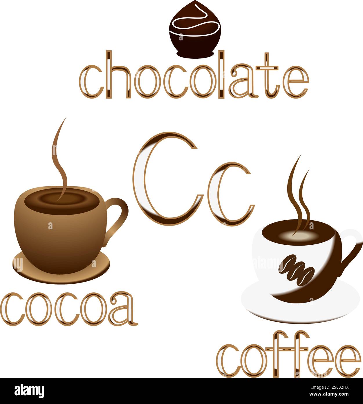 Illustrazione per insegnare ai bambini l'alfabeto inglese. La lettera C.. Illustrazione Vettoriale