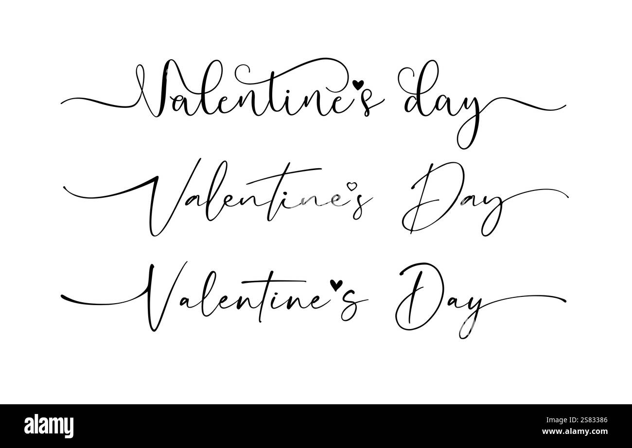 Set di elementi vintage creativi per San Valentino. Modello in bianco e nero. Concetto di testo di buon San Valentino. Grafica disegnata a mano Illustrazione Vettoriale