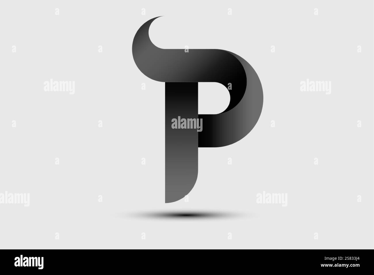 Icona moderna lettera P intrecciata. Modello di elemento 3D con logo geometrico nero. Tema aziendale, edilizia, tecnologia, Infographics Vector Isolated Illustrazione Vettoriale