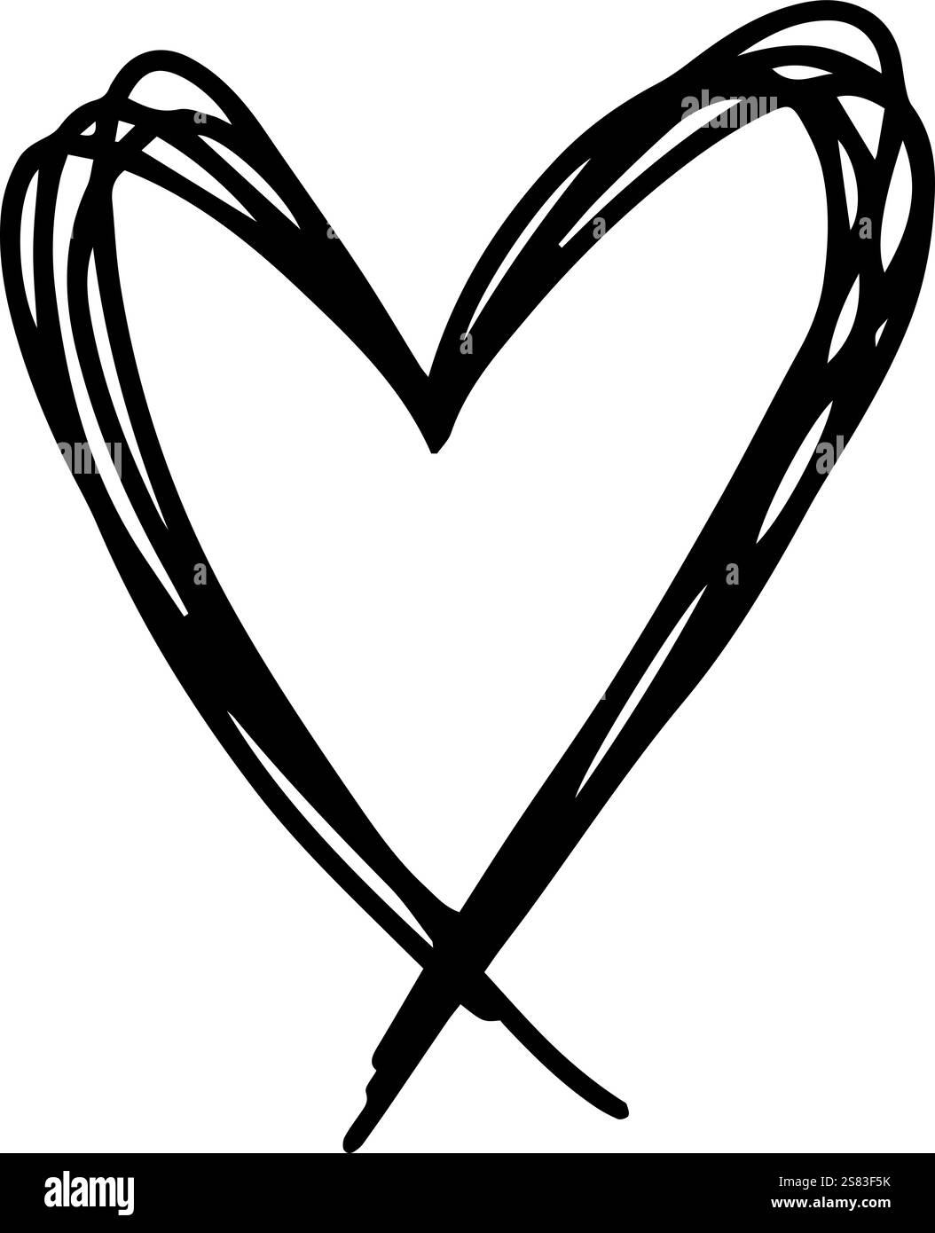 Una forma a cuore nera, creata con linee sovrapposte multiple, evoca sentimenti di amore, cura e affetto, perfetta per San Valentino o per il romantico Illustrazione Vettoriale