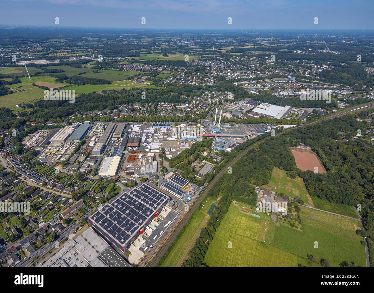 Vista aerea, zona industriale Bottroper Straße, vista su Ellinghorst, Gladbeck, zona della Ruhr, Renania settentrionale-Vestfalia, Germania Foto Stock