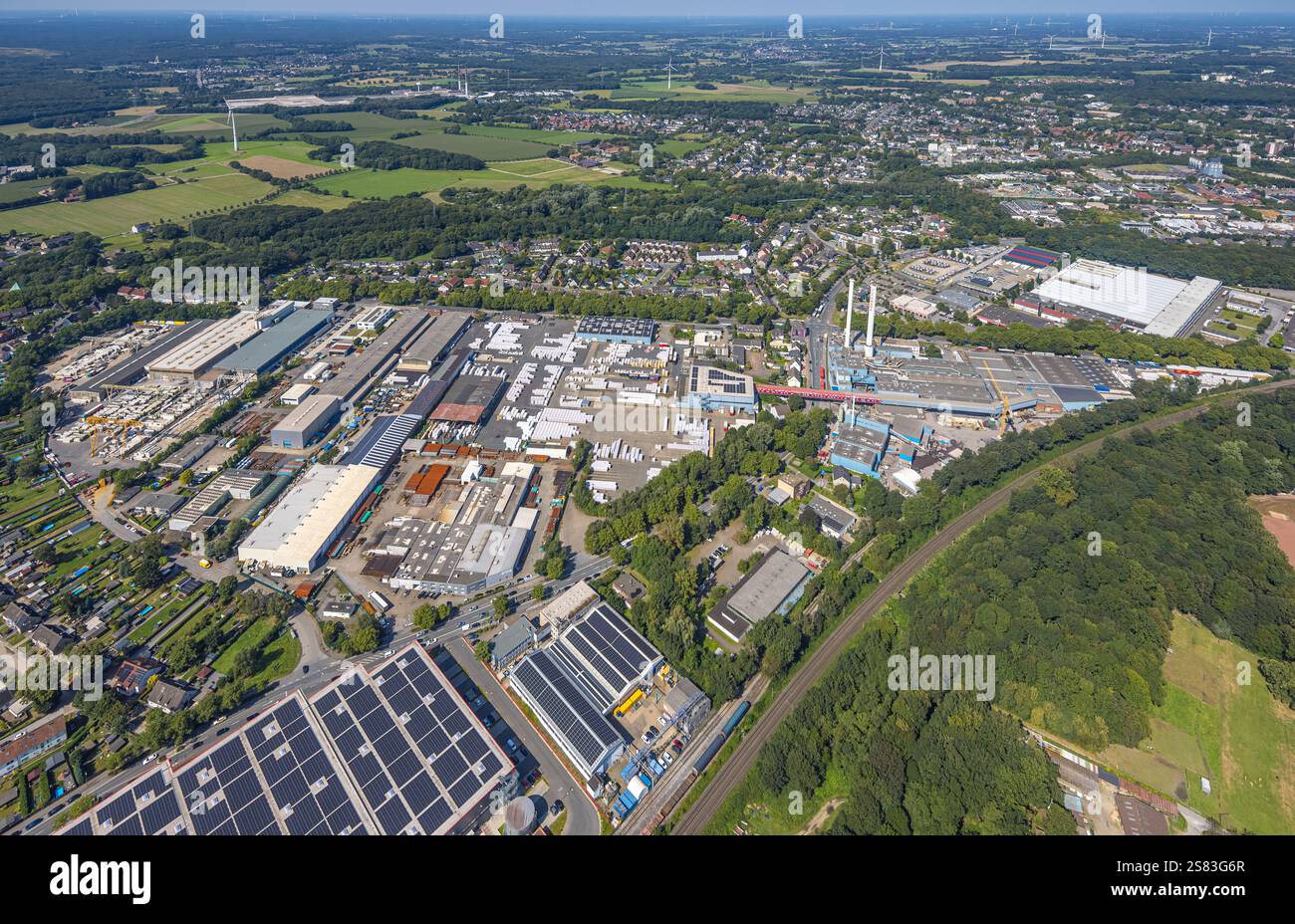 Vista aerea, zona industriale Bottroper Straße, vista su Ellinghorst, Gladbeck, zona della Ruhr, Renania settentrionale-Vestfalia, Germania Foto Stock