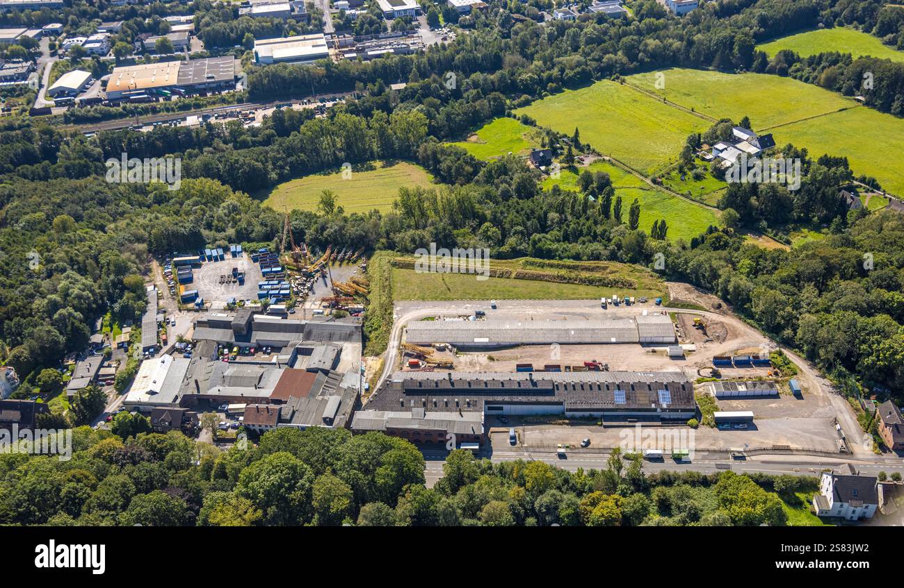 Vista aerea, zona industriale con fabbriche e fabbriche sotto protezione dei monumenti di Haßlinghauser Straße, Sauerbruch, Gevelsberg, Ruhr, Foto Stock