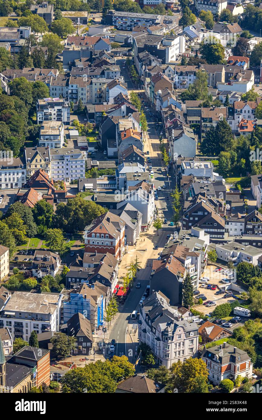 Vista aerea, centro città con area residenziale e di riqualificazione di Mittelstraße, Gevelsberg, regione della Ruhr, Renania settentrionale-Vestfalia, Germania Foto Stock