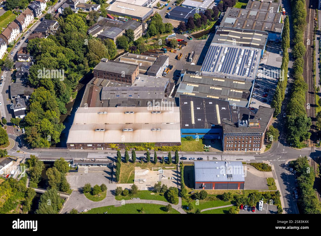 Vista aerea, zona industriale Mühlenstraße angolo Jahnstraße, Gevelsberg, zona della Ruhr, Renania settentrionale-Vestfalia, Germania Foto Stock