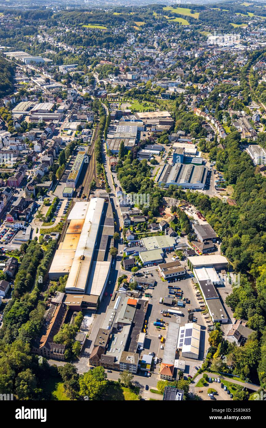 Vista aerea, zona industriale di Mühlenstraße, dietro Ennepebogen, Gevelsberg, Ruhr, Renania settentrionale-Vestfalia, Germania Foto Stock