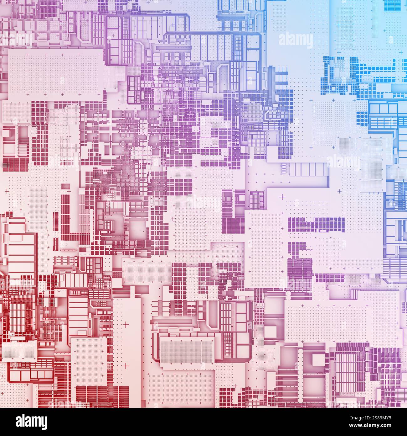 rendering 3d, illustrazione di scheda madre, componenti in silicio, chip, big data, futuristico concetto astratto di internet e tecnologia dell'informazione con le Foto Stock