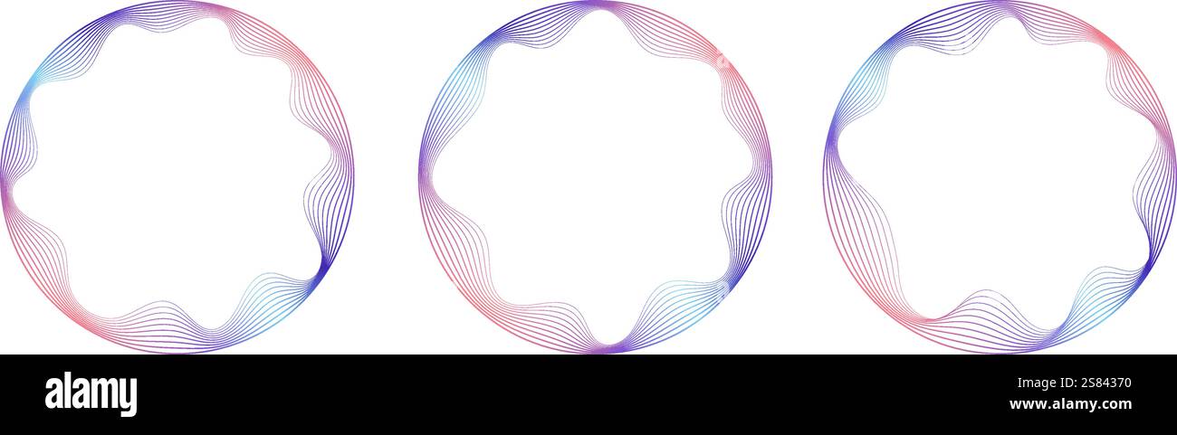 Cornice astratta con angoli interni ondulati. Bordo arrotondato con linee sottili e colorate. Illustrazione Vettoriale