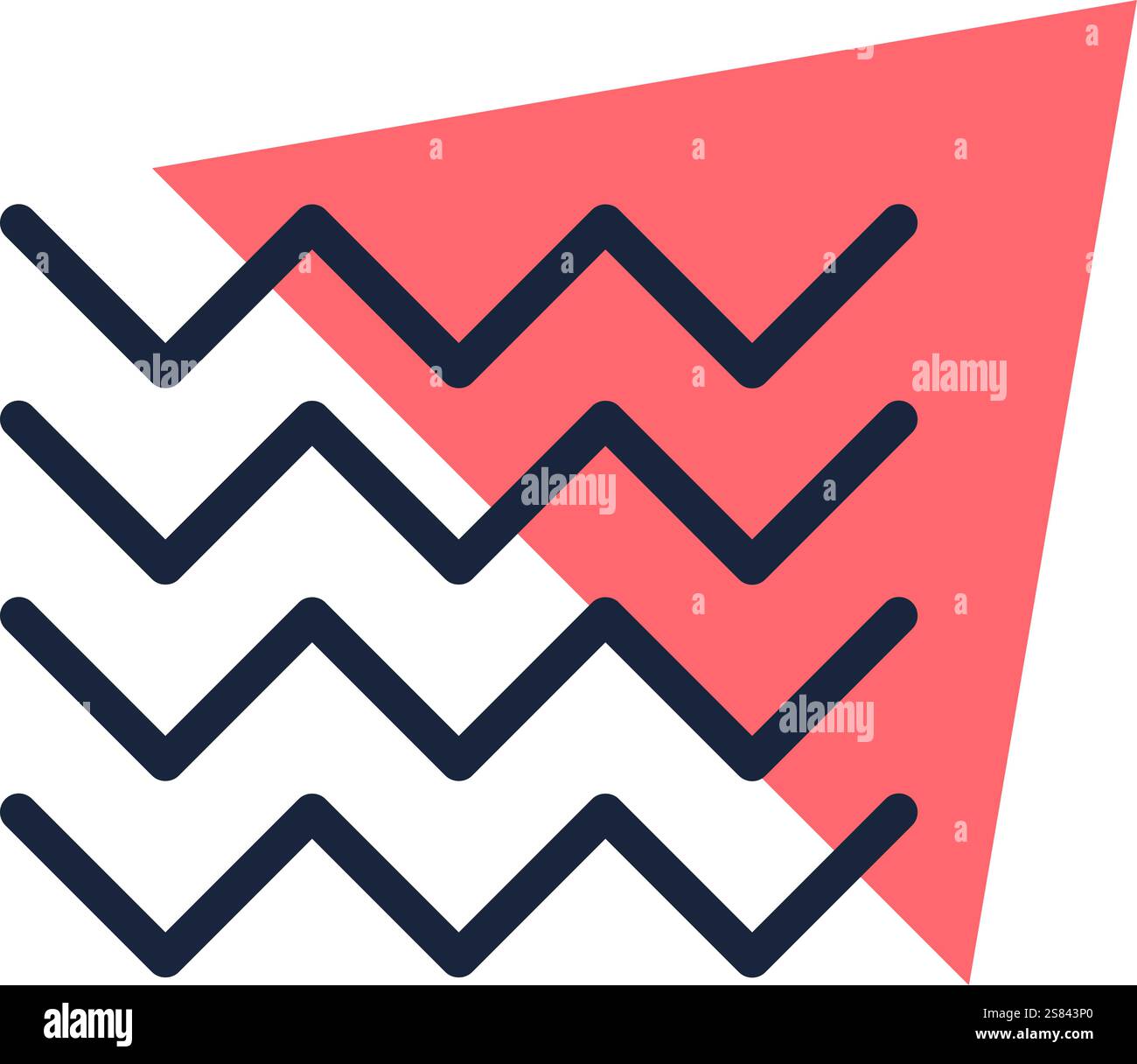 Triangolo rosa che si sovrappone alle linee a zig zag blu scuro su sfondo bianco per creare un design astratto moderno e vivace, ideale per sfondi e poster Illustrazione Vettoriale