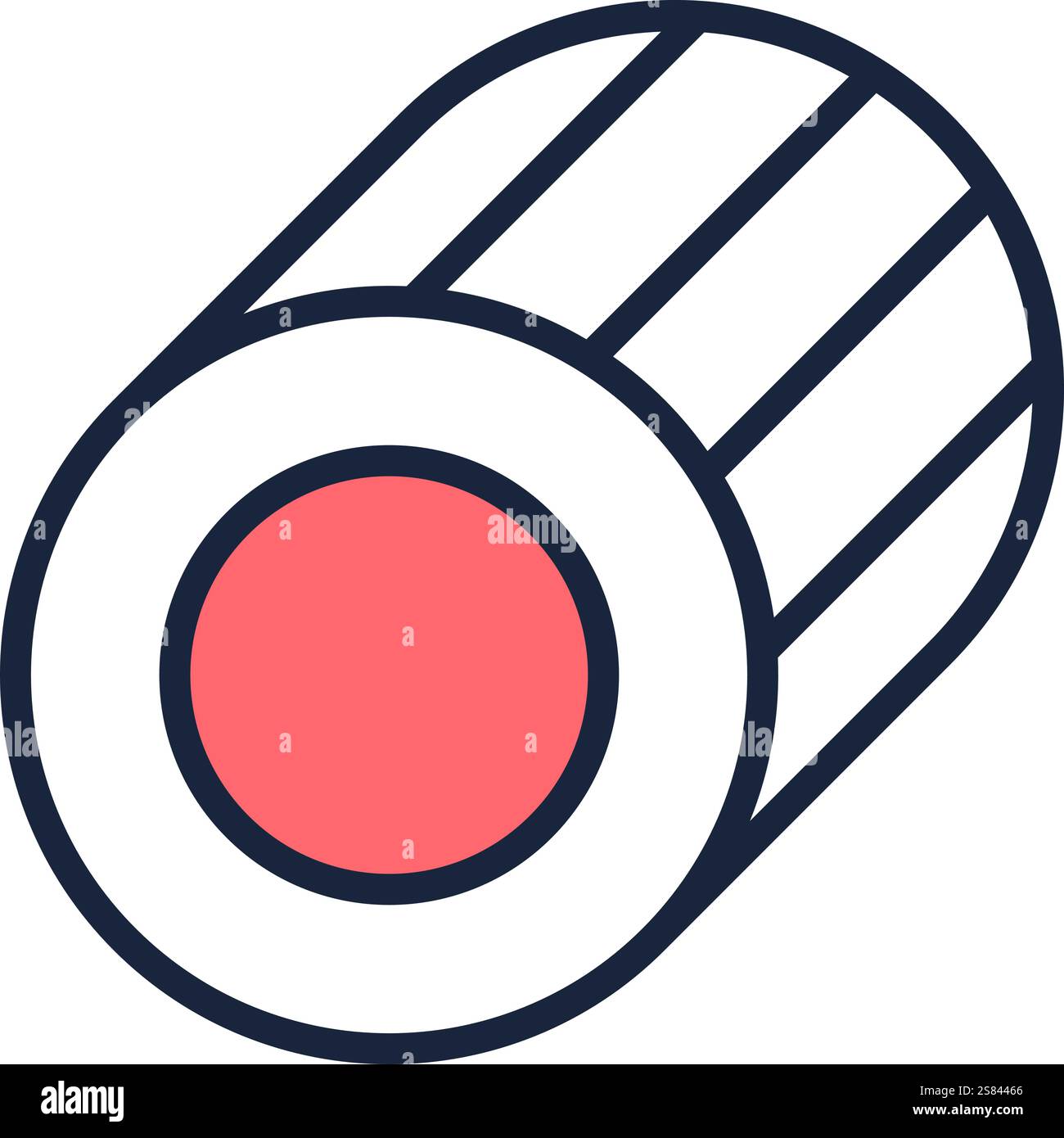 Icona del sushi roll di salmone e riso dal design minimalista con linee pulite e colori contrastanti, ideale per blog di cibo, menu di ristoranti o Japa Illustrazione Vettoriale