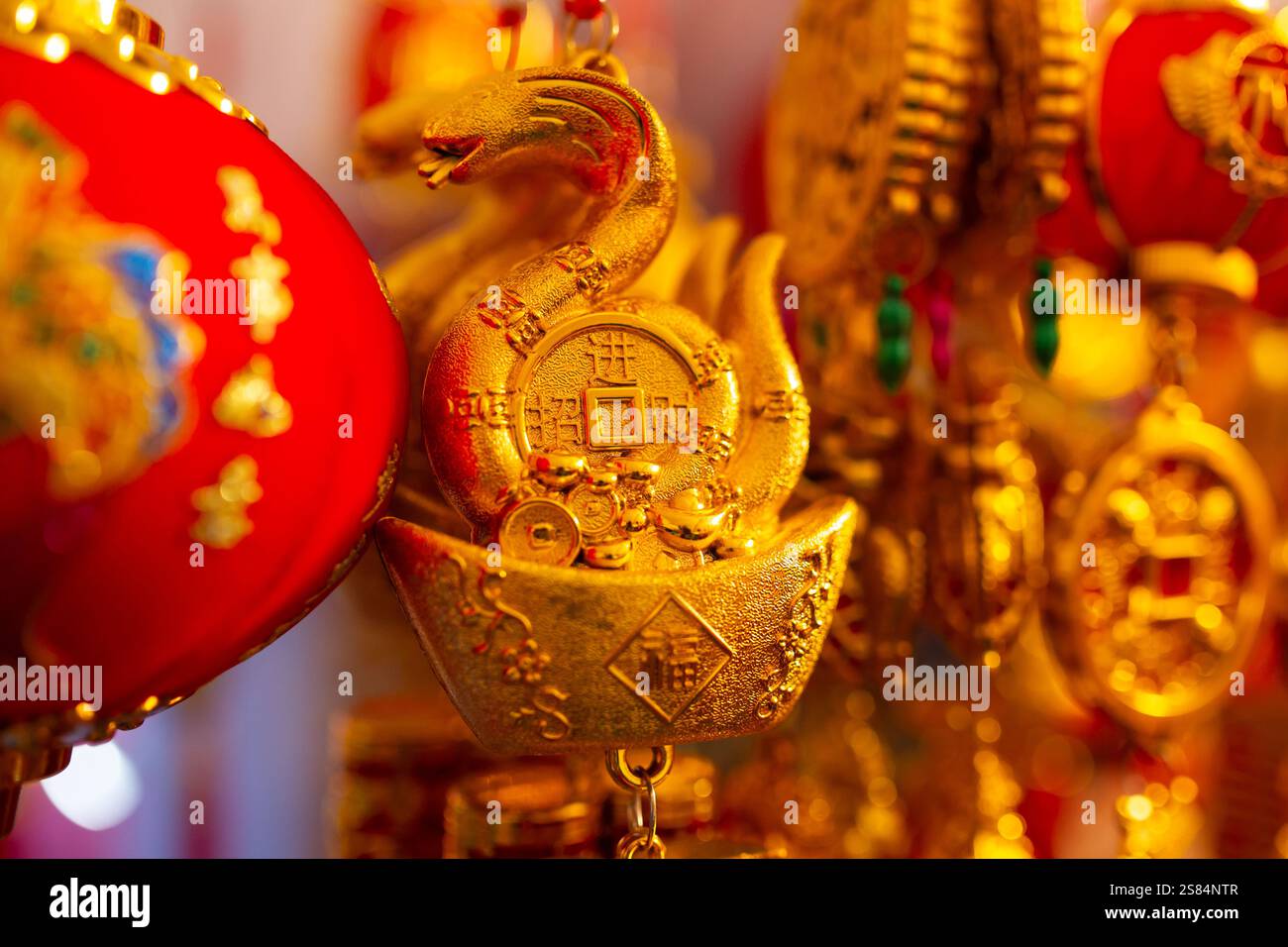 Una fotografia del fascino dei serpenti per il Capodanno cinese con uno sfondo colorato Foto Stock