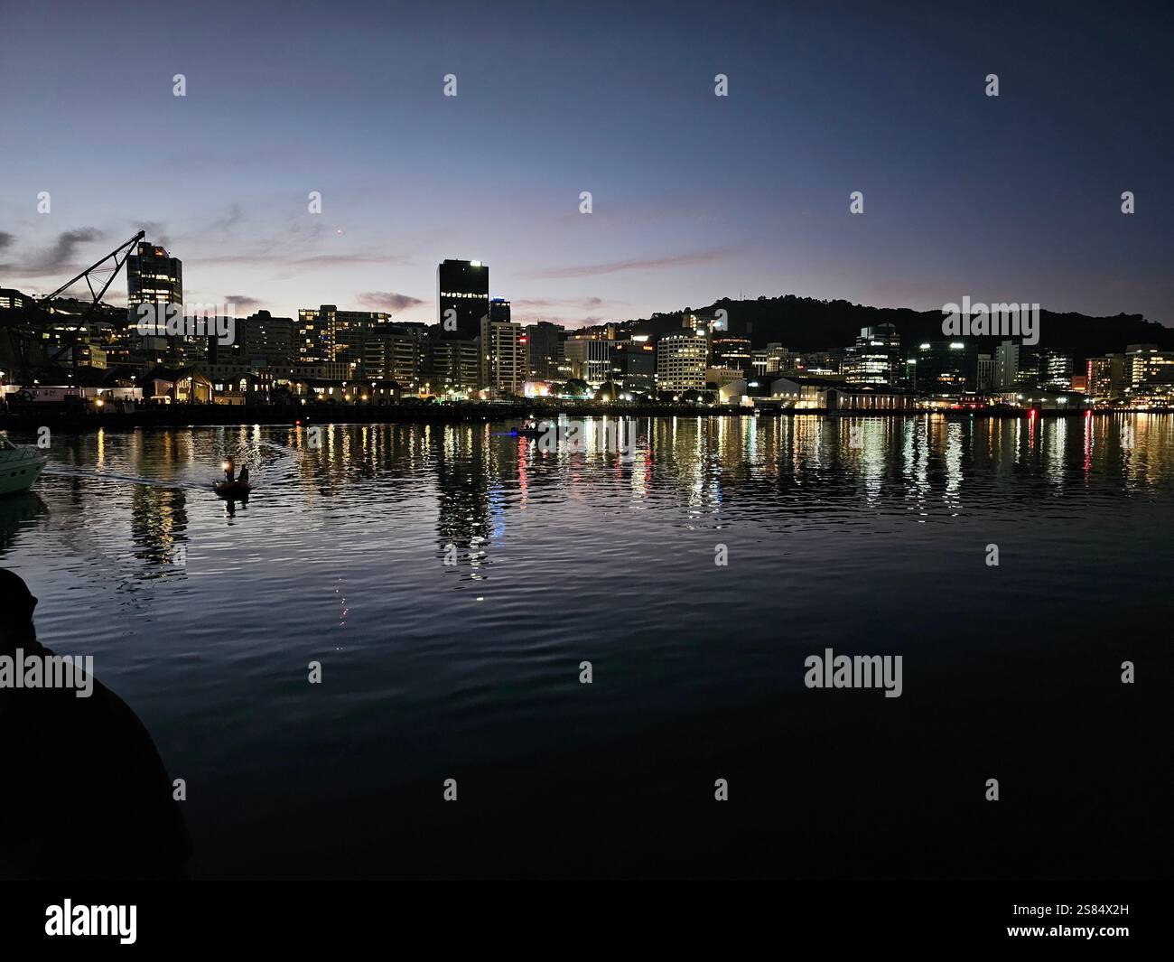 Wellington Harbour di notte Foto Stock