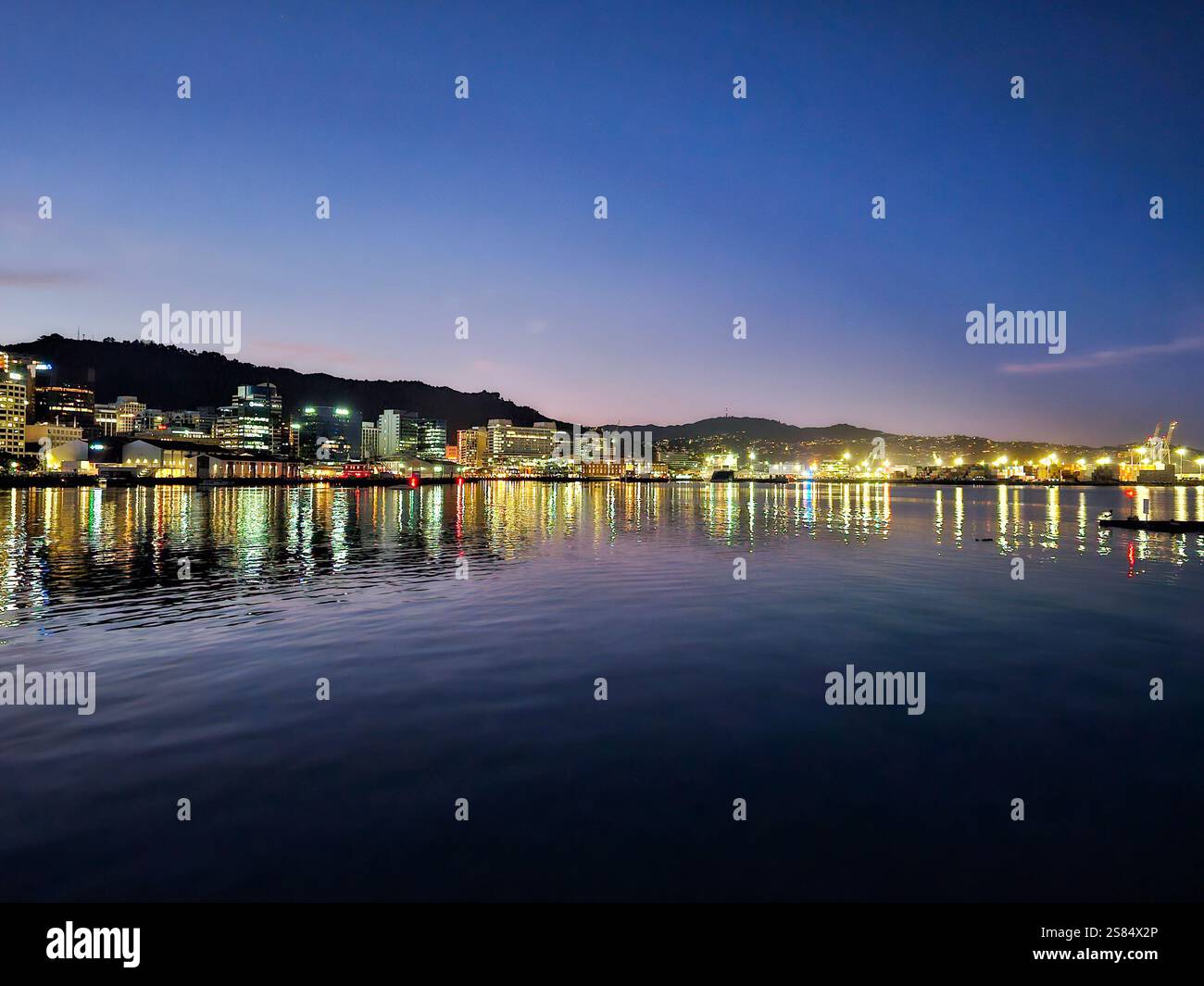 Wellington Harbour di notte Foto Stock